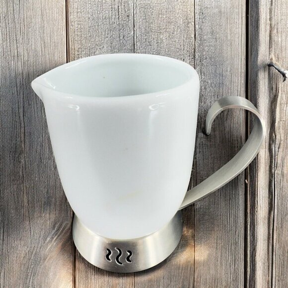 Trudeau Bianca Creamer Milk Jug Pitcher Porcelain and Stainless Steel Handle - Picture 1 of 12